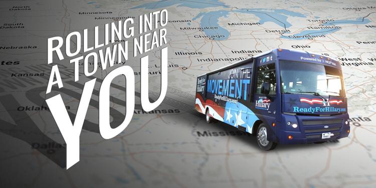 Dopo 16mila chilometri in 10 Stati, per l'autobus 'Ready for Hillary' arriva il sito per 'inseguirlo'