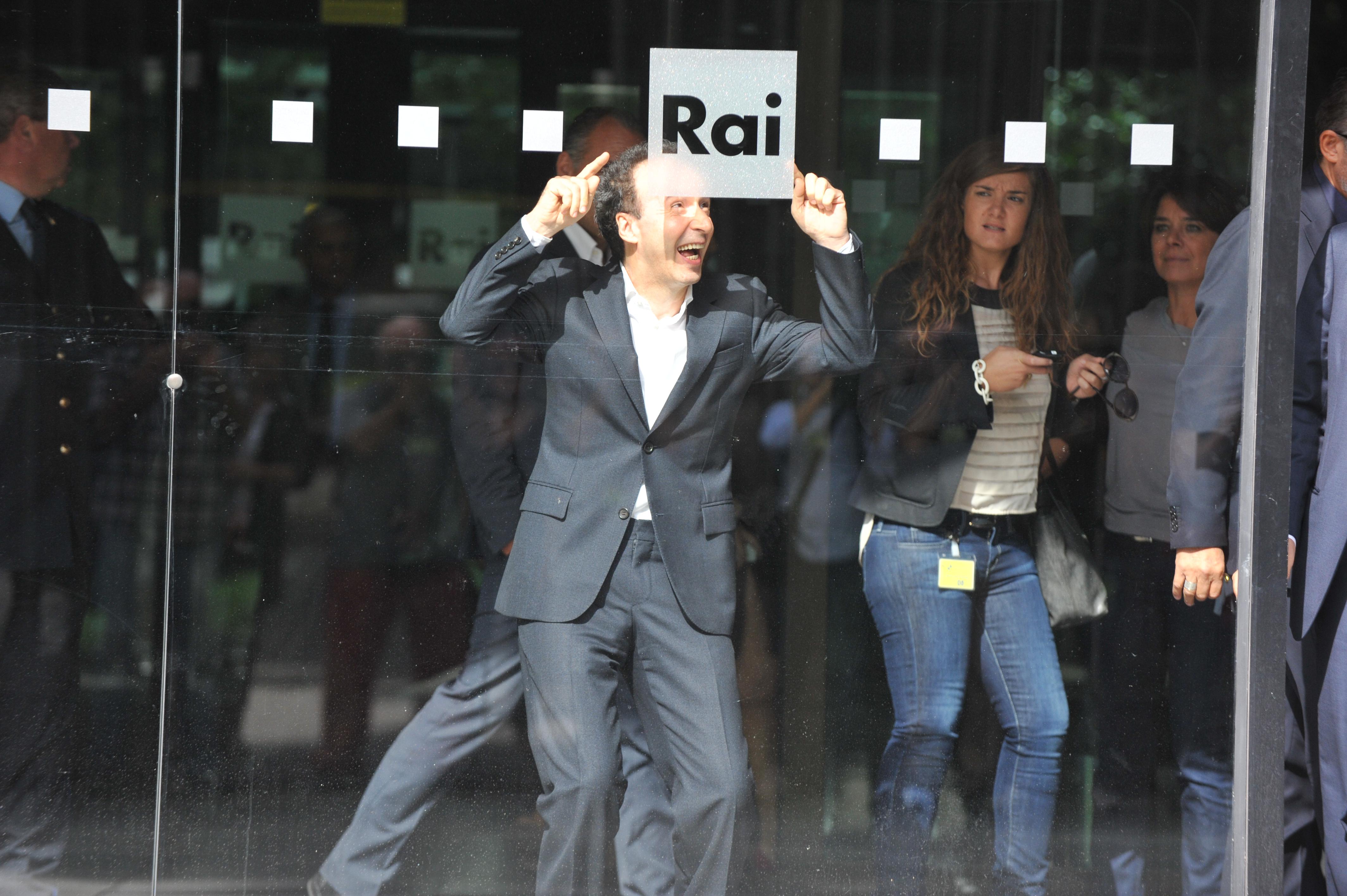 Roma, 13 ottobre 2014. Rai, presentazione de' 'I dieci comandamenti'. Con Roberto Benigni (Foto Adnkronos/Cristiano Camera)