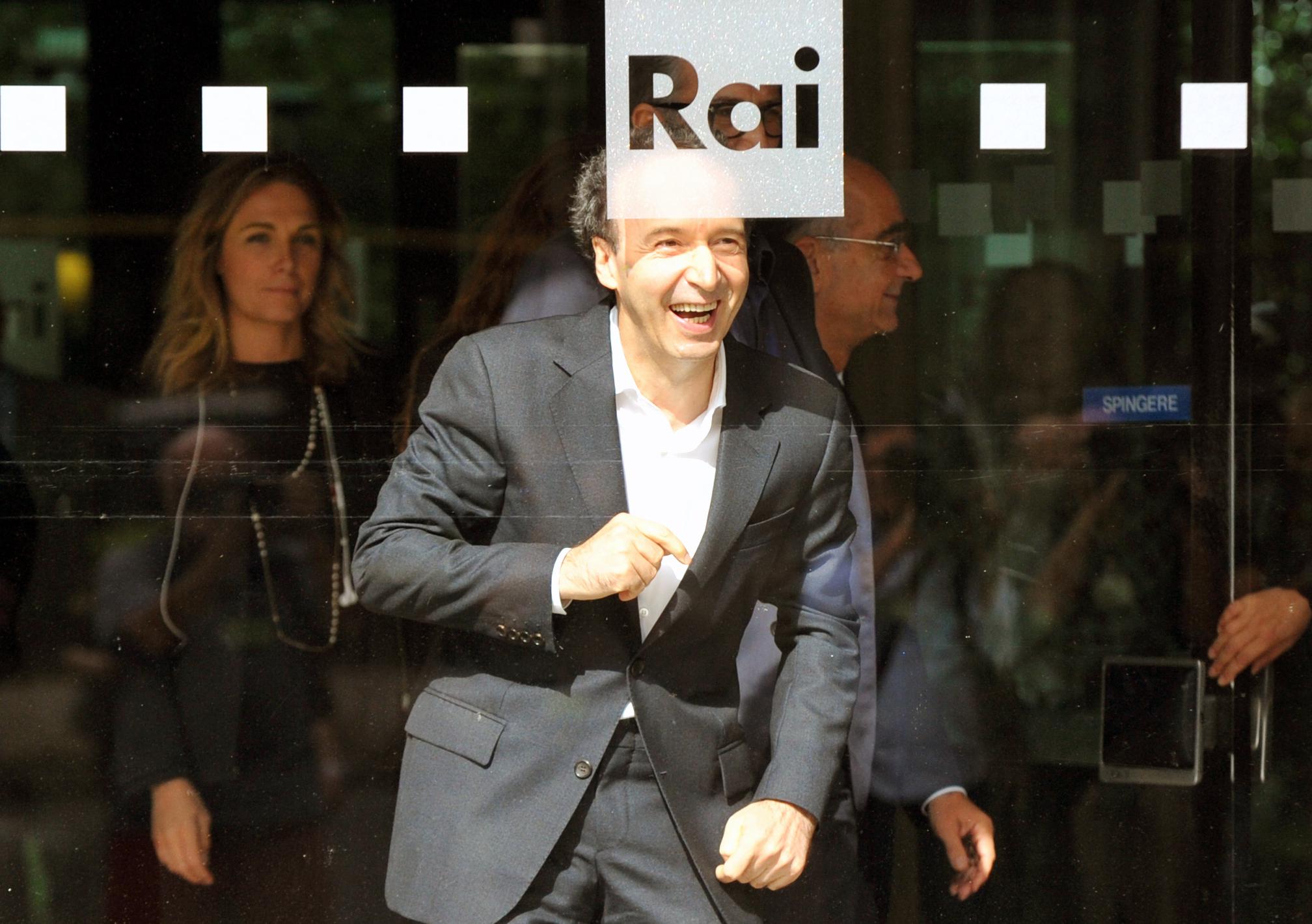 Roma, 13 ottobre 2014. Rai, presentazione de' 'I dieci comandamenti'. Con Roberto Benigni (Foto Adnkronos/Cristiano Camera)