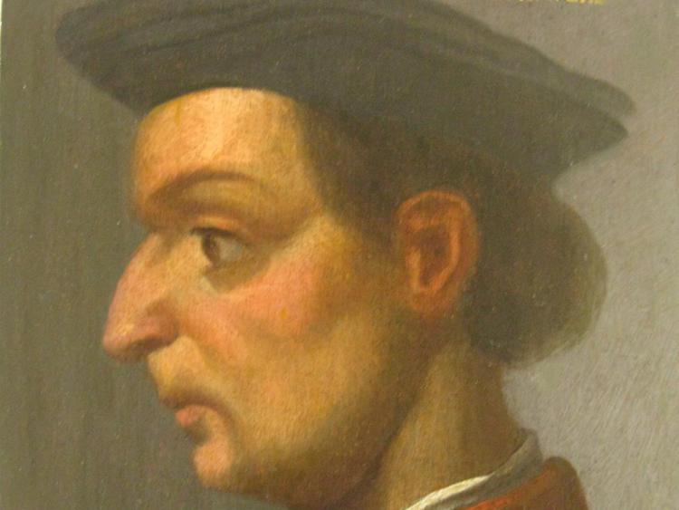 Particolare del ritratto di Machiavelli attribuito alla scuola del Vasari