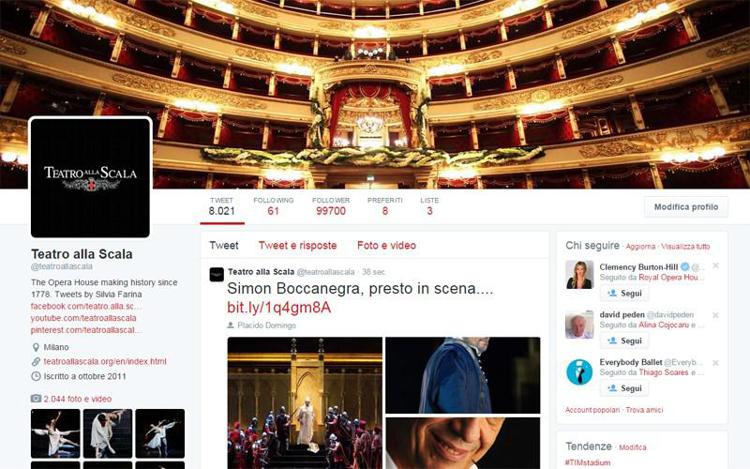 Lirica: verso i 100mila follower per la Scala su Twitter