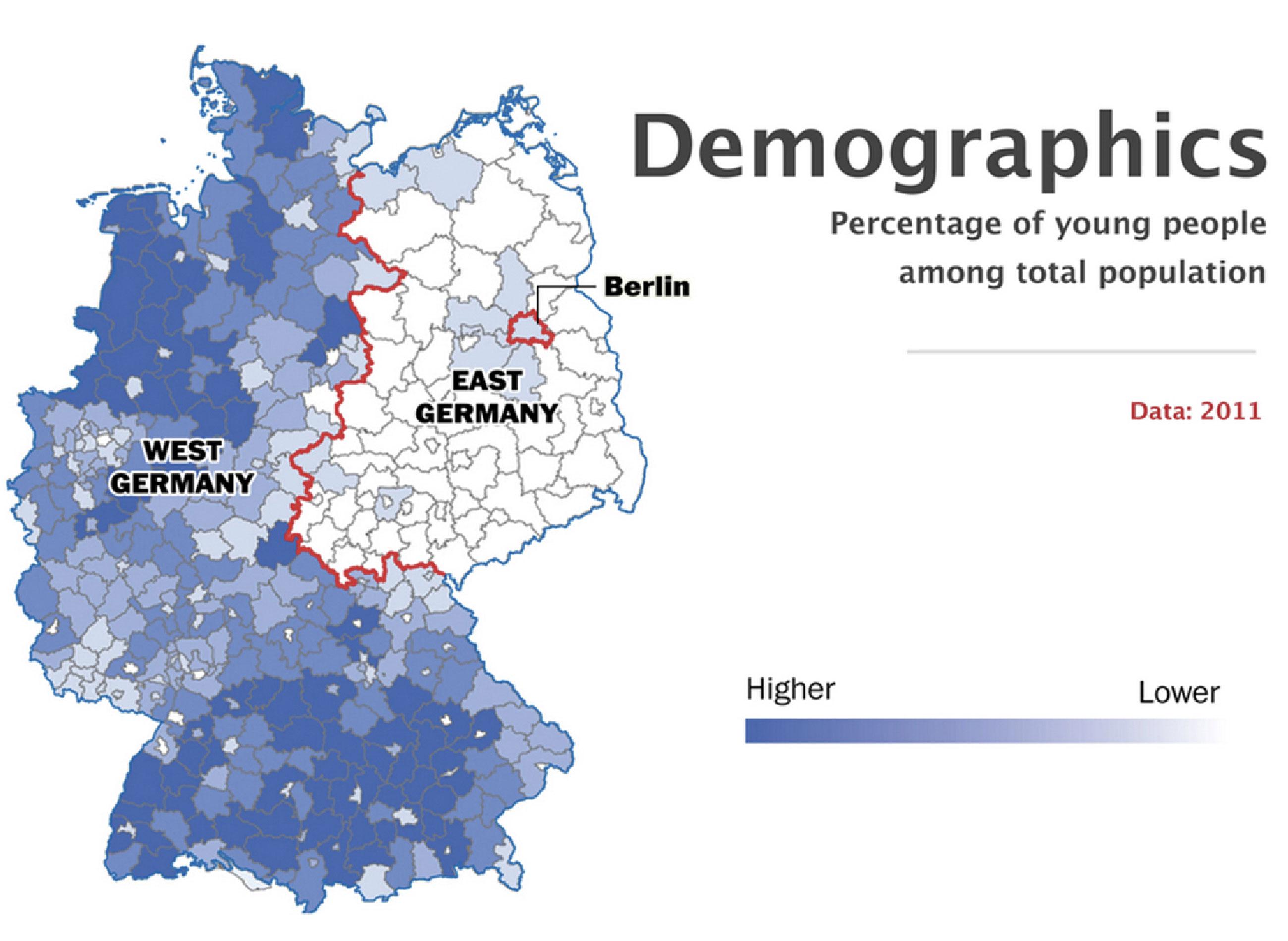 Grafico della percentuale di giovani sulla popolazione totale (Source: German statistical office - Washington Post graphic by Gene Thorp)