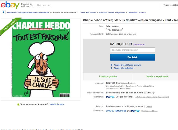 Francia: per una copia di Charlie Hebdo su eBay aste fino a 60mila euro