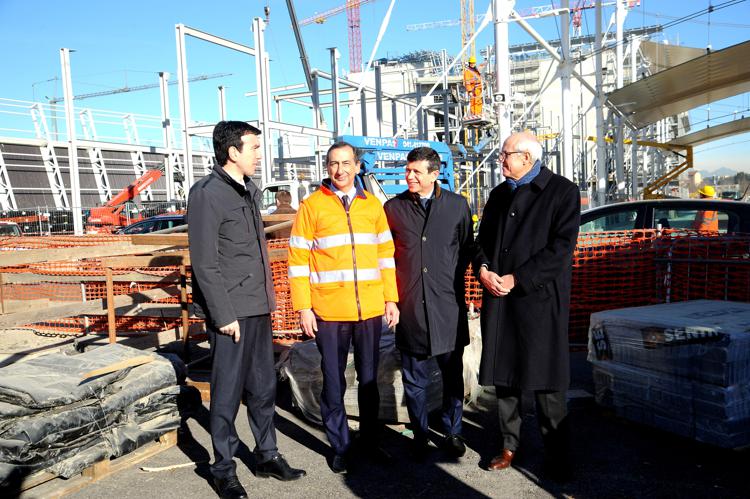 I ministri Martina e Lupi, il commissario unico Sala e il prefetto di Milano Tronca visitano il  cantiere di Expo