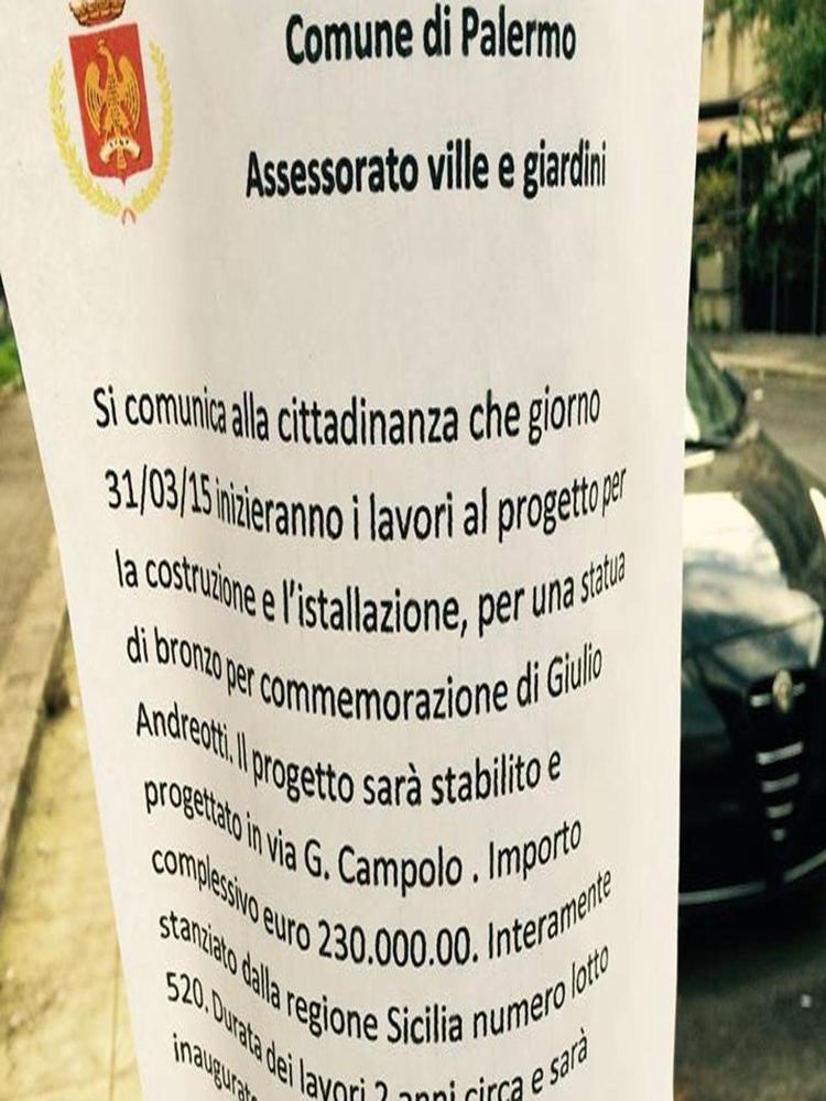 Palermo: 'monumento ad Andreotti' ma e' una bufala