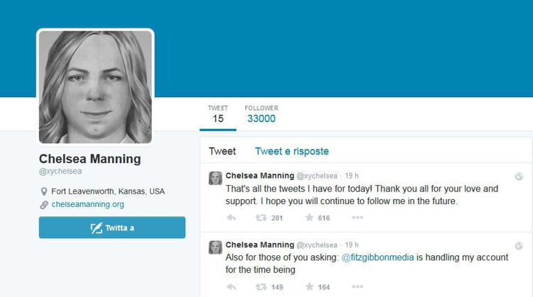 Il profilo Twitter di Chelsea Manning 