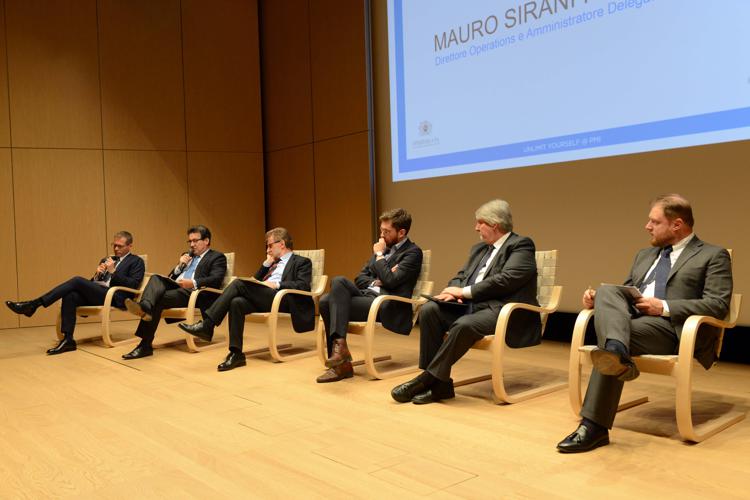 I relatori della presentazione del progetto 'PM Campus'. Secondo da destra, il ministro Poletti