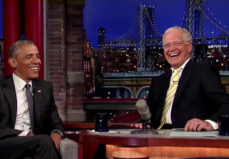 Barack Obama con David Letterman durante la trasmissione