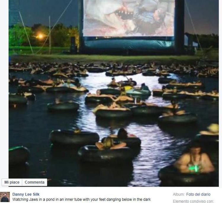 L'emozione di guardare 'Lo squalo' in 4D da un salvagente in un lago artificiale