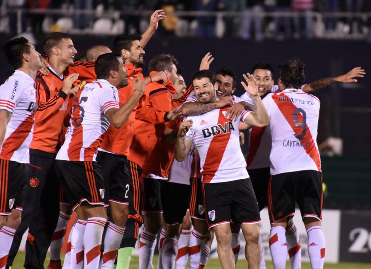 I giocatori del River Plate festeggiano la qualificazione alla finale della Coppa Libertadores - Foto Afp - AFP