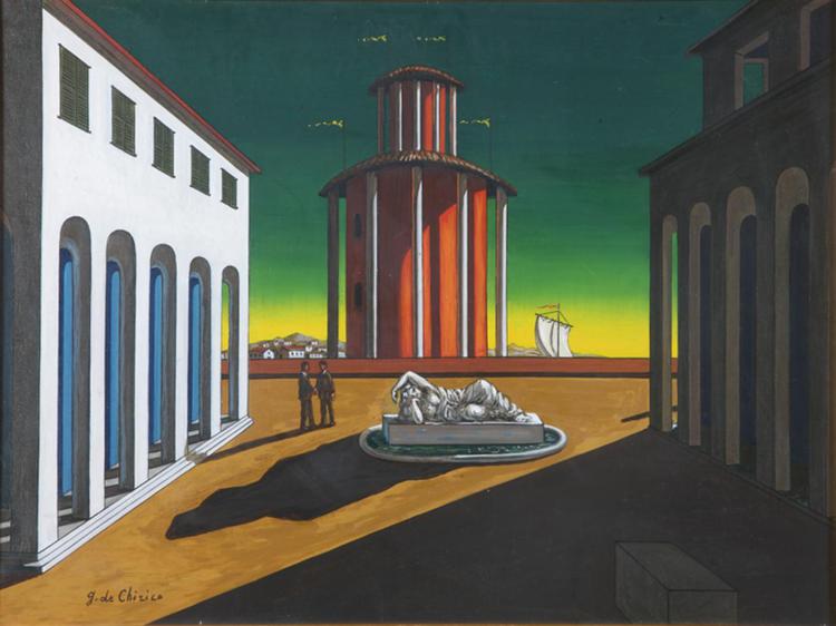 Il dipinto 'Piazza d'Italia' di Giorgio De Chirico in esposizione a Mel