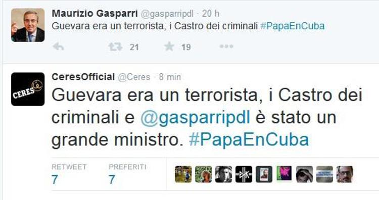 Ceres contro Gasparri, sfottò al senatore sul tweet del Papa a Cuba