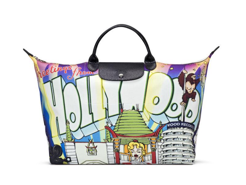Il retro della special edition 'Greetings from Hollywood' Le Pliage by Jeremy Scott for Longchamp 