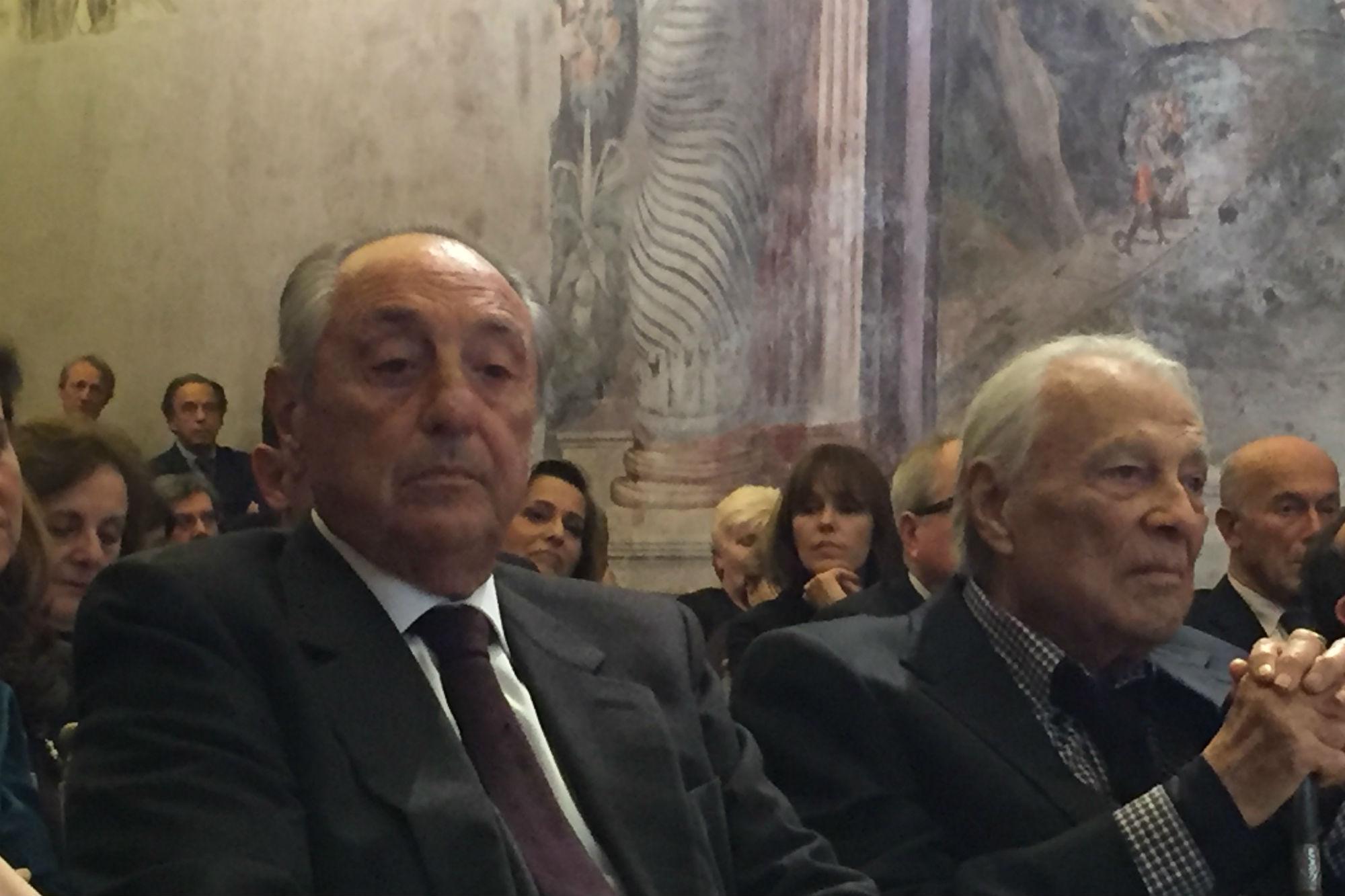 Ill presidente della 'Fondazione Roma', Emmanuele Emanuele e Giorgio Albertazzi (Foto AdnKronos)