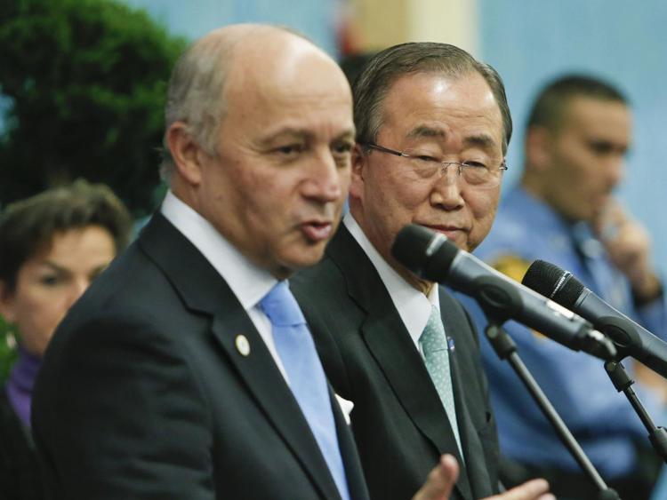 Laurent Fabius e Ban Ki-moon (Xinhua)
