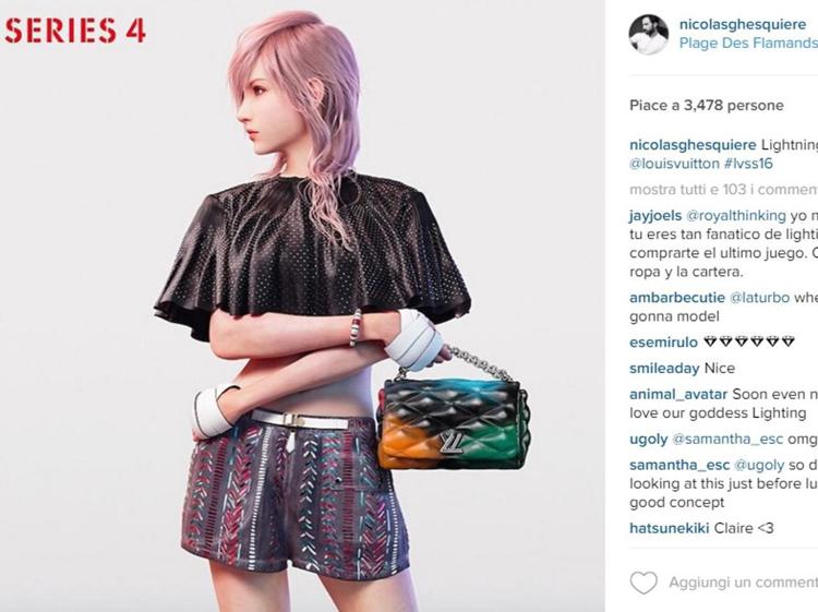 La nuova campagna pubblicitaria di Louis Vuitton Series 4 con protagonista Lightning del videogame 'Final Fantasy' (foto da Instagram)