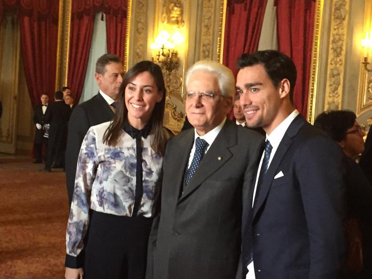 Flavia Pennetta e Fabio Fognini con il presidente della repubblica, Sergio Mattarella al Quirinale  - Foto Adnkronos