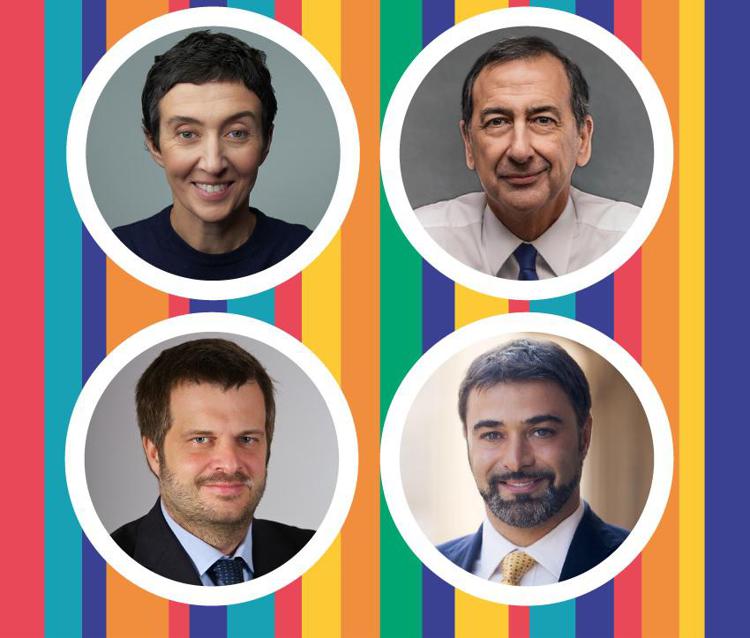 I candidati alle primarie di centrosinistra: in alto da sin. Balzani, Sala, Iannetta e Majorino