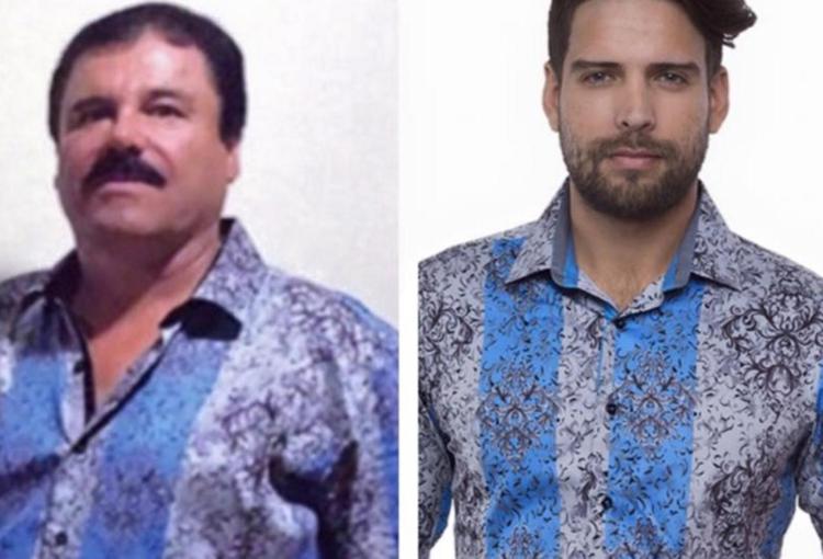 La camicia indossata da El Chapo (a sinistra) e a destra il modello in vendita sul sito web di Barabas (foto da Facebook)