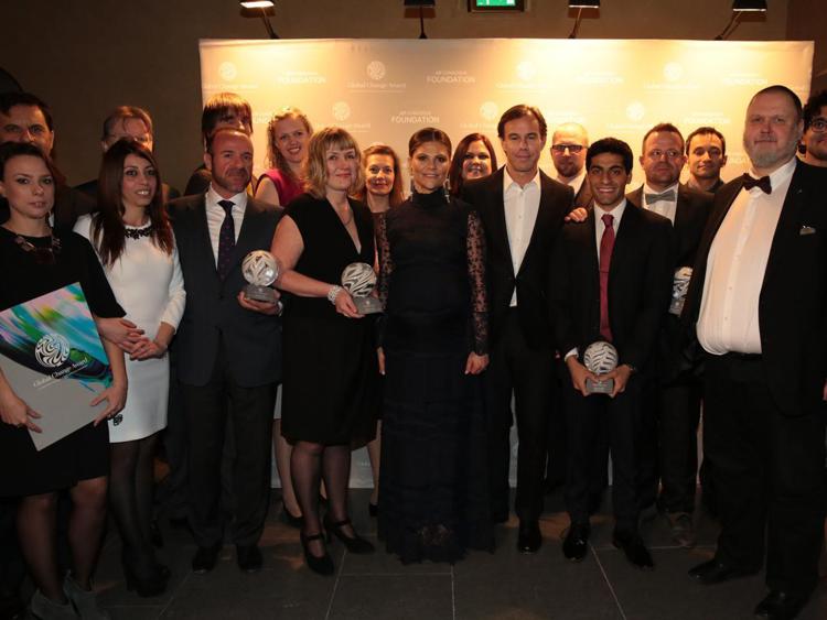 I vincitori del Global Change Award, la principessa Victoria di Svezia, Karl-Johan Persson e Erik Bang