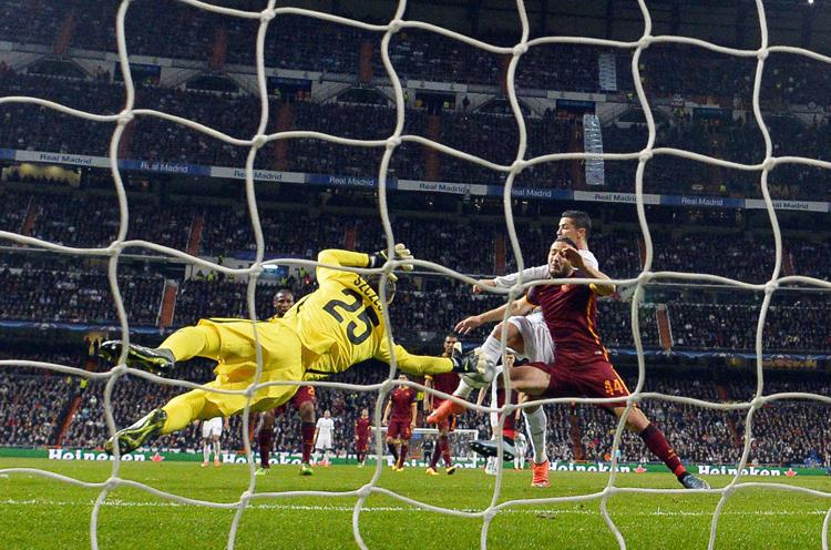 Il gol dell'1-0 del portoghese Ronaldo in Real Madrid-Roma (Foto Afp) - AFP