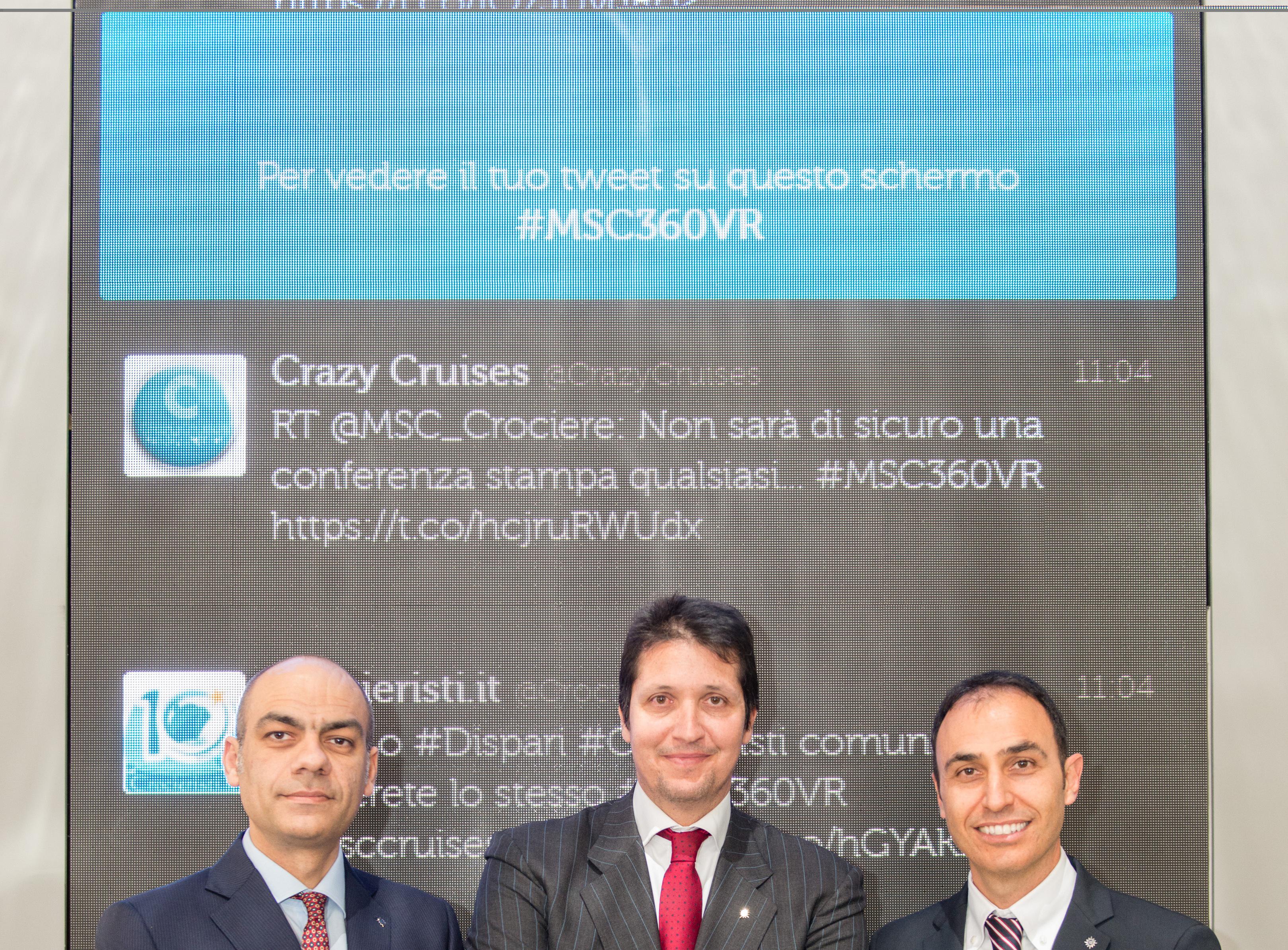 Luca Valentini, Direttore vendite Italia MSC Crociere; Leonardo Massa, Country Manager Italia MSC Crociere; Andrea Guanci, Direttore Marketing Italia MSC Crociere