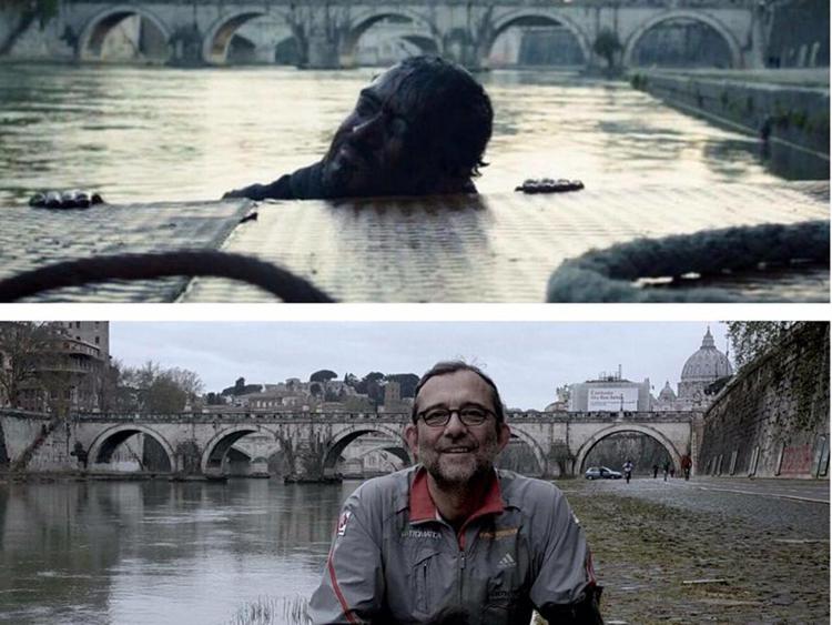 In alto una scena del film 'Lo chiamavano Jeeg Robot' e sotto il candidato sindaco del Pd a Roma, Roberto Giachetti (foto da Facebook)
