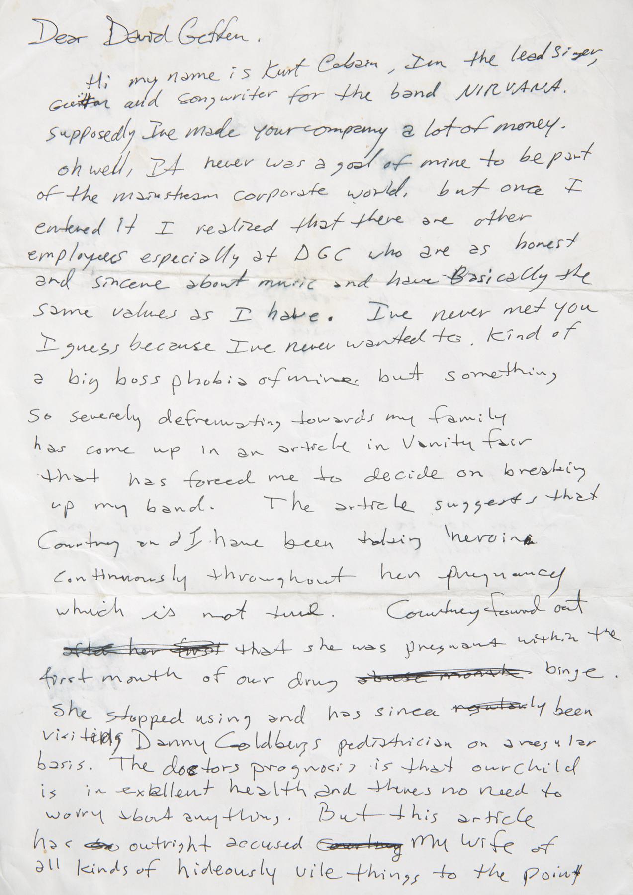 Lettera di Kurt Cobain a David Geffen, creatore di DGC Records (FOTO©Julien’s Auctions/IBERPRESS)
