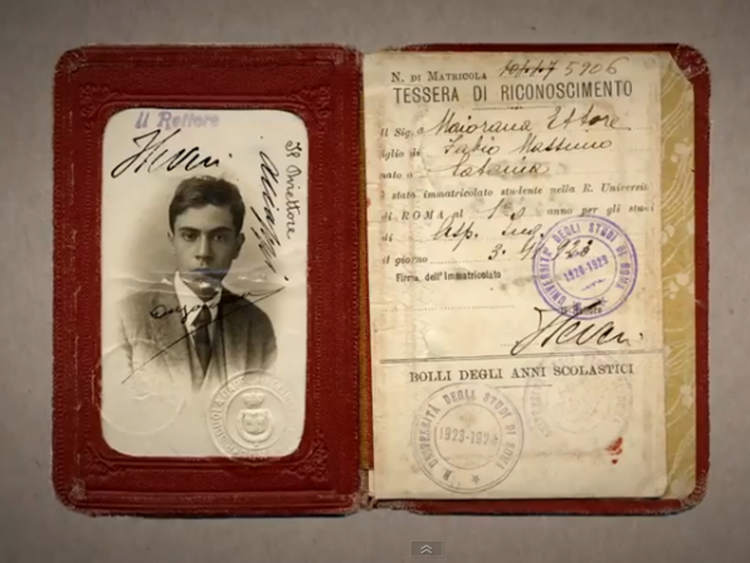 documento di Ettore Majorana, il fisico scomparso all'età di 31 anni, dal documentario di Egidio Eronico
