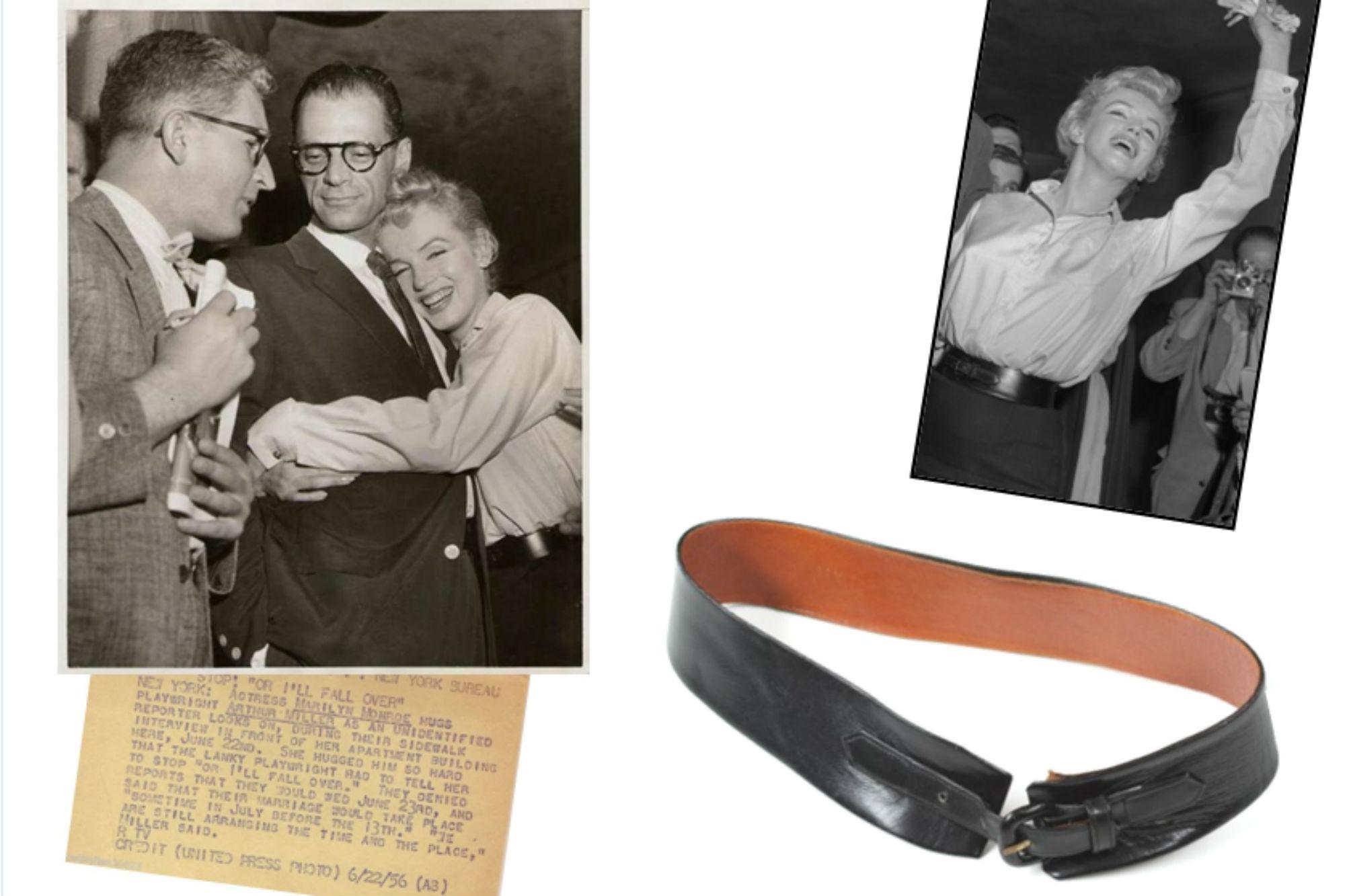 Una cintura in pelle di Marilyn Monroe e una foto d'archivio (Collection Stampfer, foto Ted Stampfer)