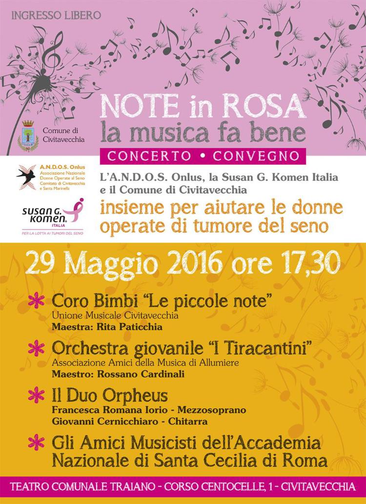Tumori: musica contro cancro seno, 'Note in rosa' domenica a Civitavecchia