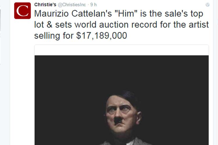 'Him' di Cattelan (dal profilo Twitter di Christie's) 