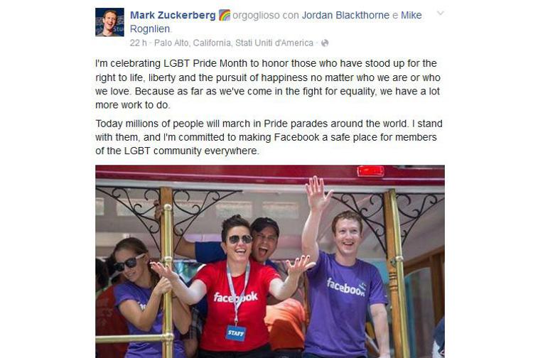Il post in sostegno del Pride di Mark Zuckerberg (facebook /Mark Zuckerberg)