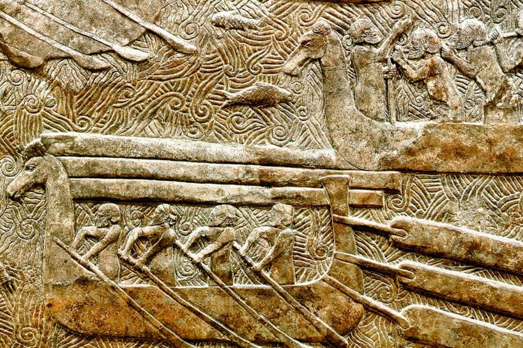 Navi fenicie 'Hippoi' (particolare del bassorilievo del palazzo di Khorsabad, antica Dur Sharrukin, la 'Fortezza di Sargon', capitale dell’impero assiro al tempo di Sargon II, 722-705 a.C.). (Parigi, Louvre)
