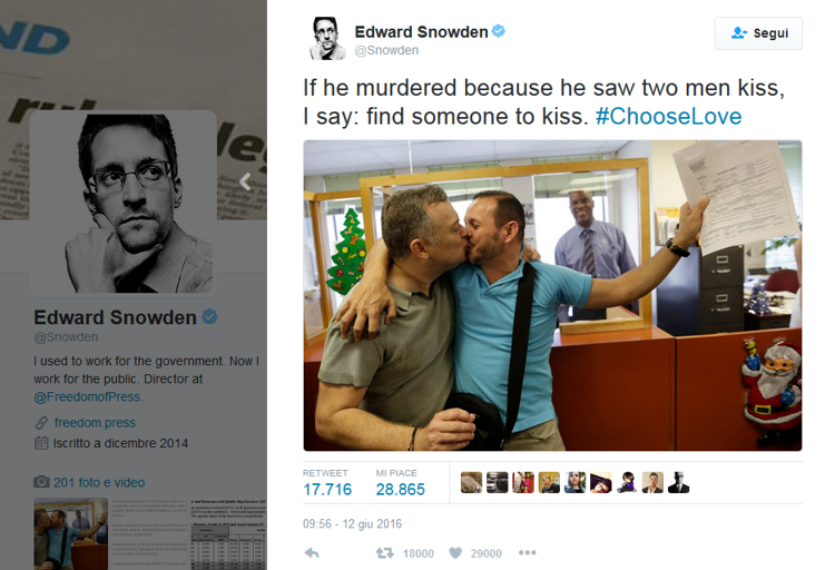 Strage di Orlando, l'iniziativa di Edward Snowden: 