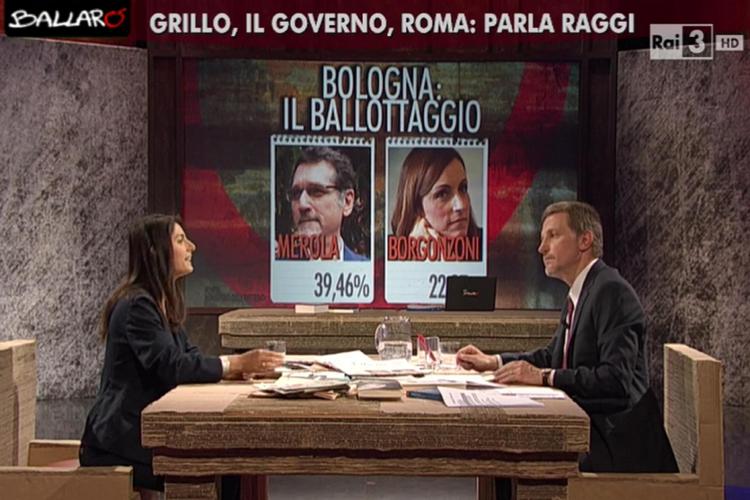 Virginia Raggi e Massimo Giannini a 'Ballarò'