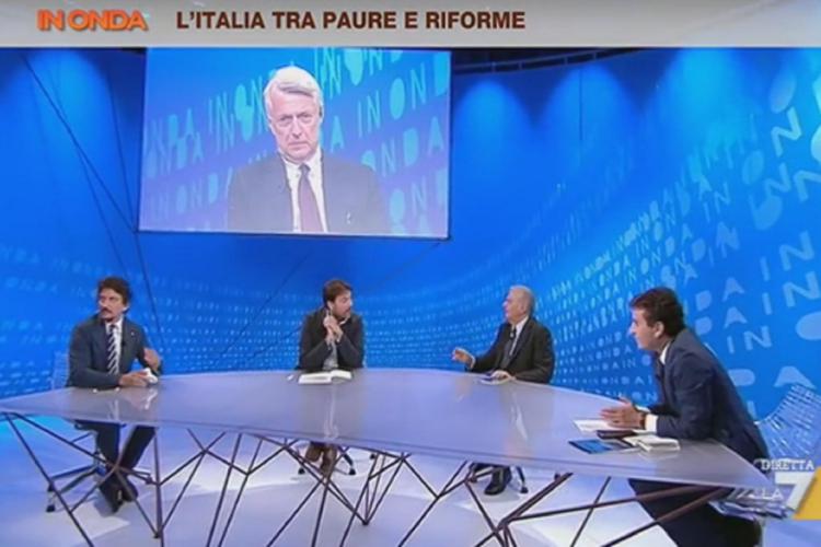 Tomaso Montanari e Fabrizio Cicchitto a 'In onda', ospiti di Tommaso Labate e David Parenzo
