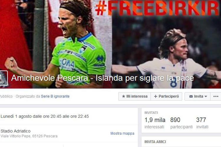 L'evento Facebook 'Amichevole Pescara-Islanda per siglare la pace'