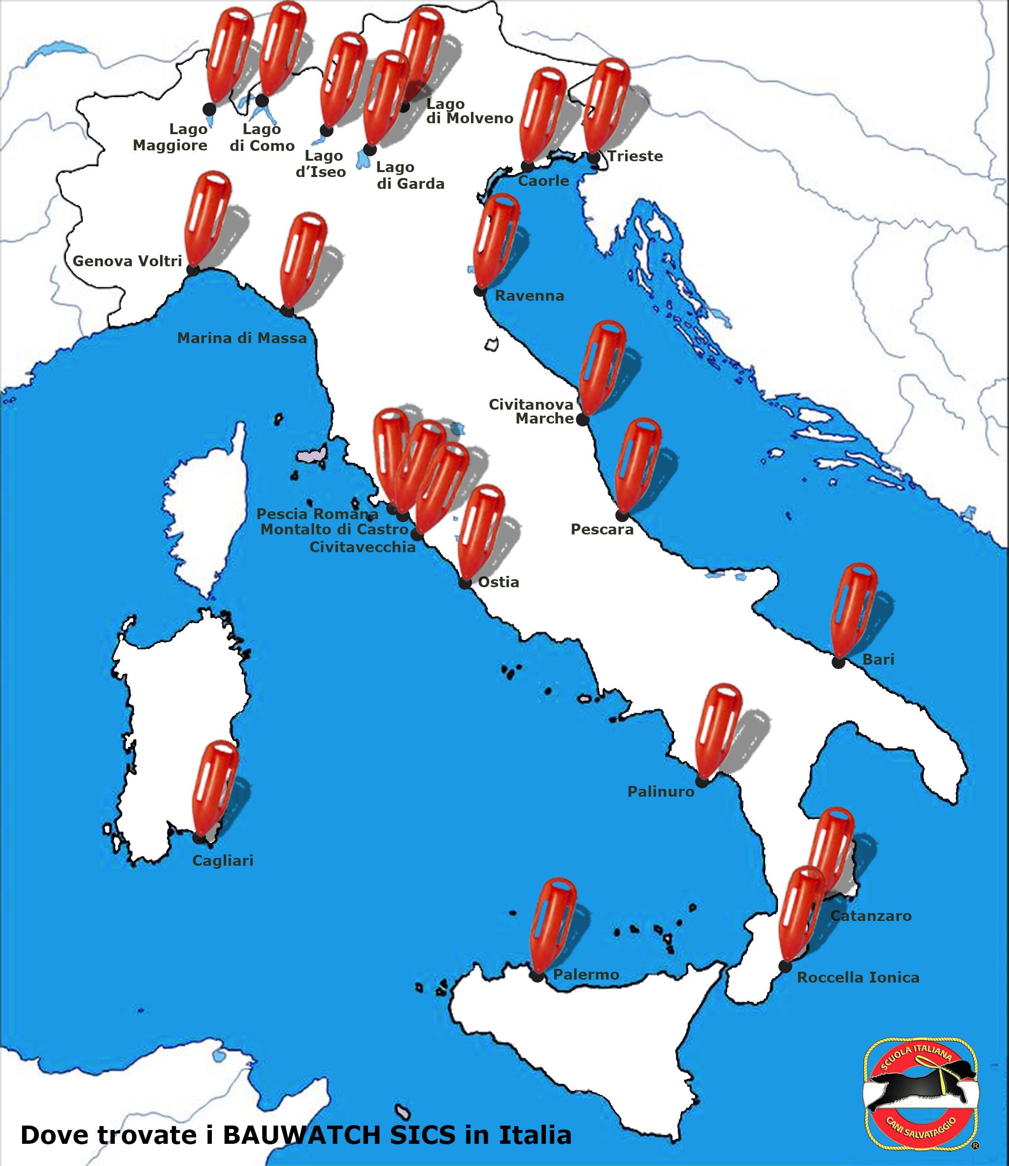 La mappa dei Bauwatch Sics in Italia
