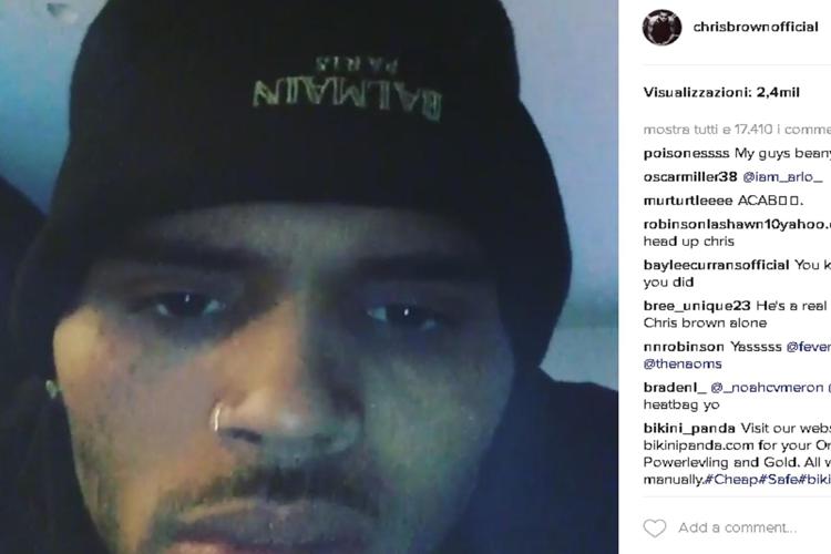 Chris Brown in uno dei video postati su Instagram dopo l'arresto