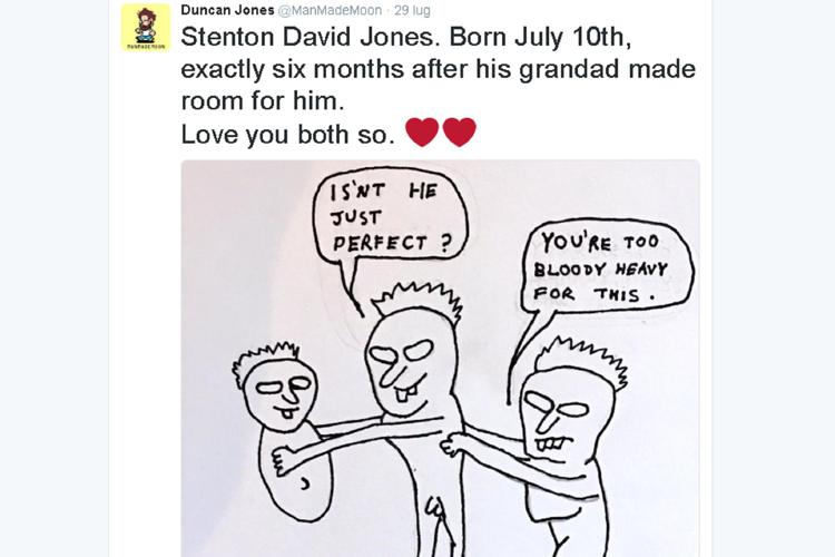 La vignetta pubblicata su Twitter dal figlio di David Bowie, Duncan James, per annunciare la nascita del primogenito 