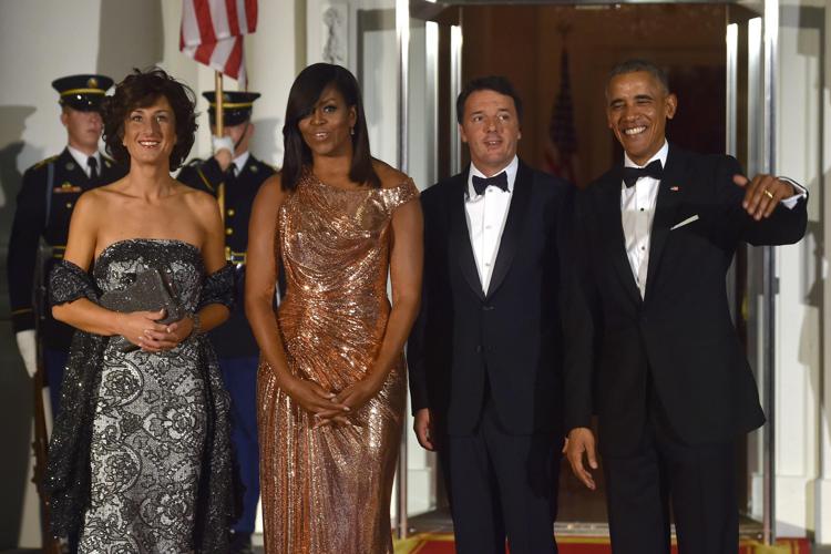 Agnese Landini, Michelle Obama, Matteo Renzi e Barack Obama alla Casa Bianca (Afp) - AFP