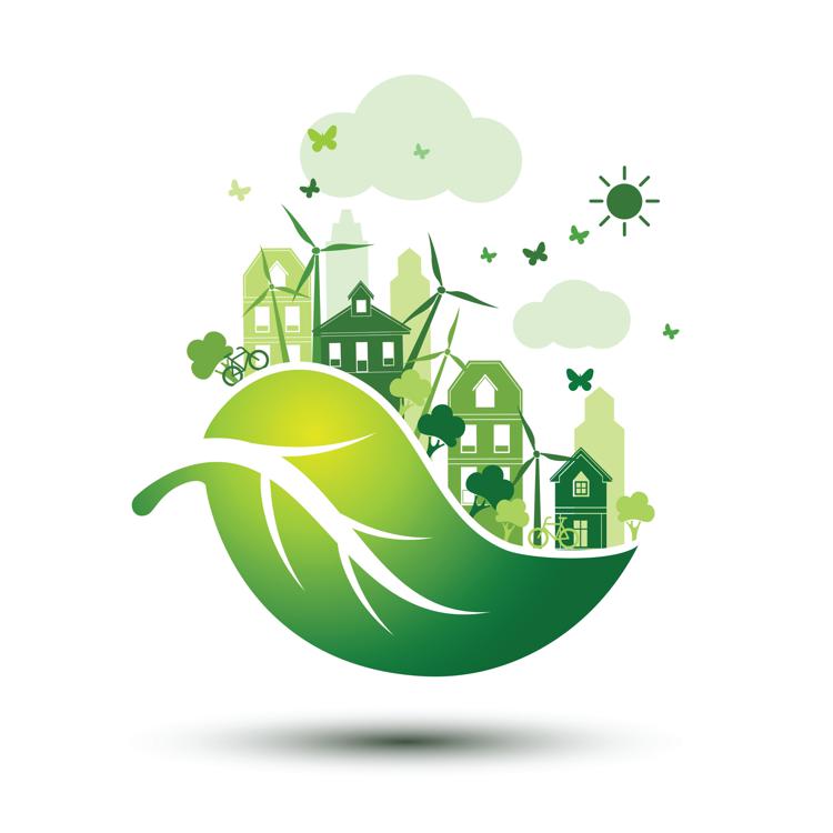 green city with green Eco leaves concept ,vector illustration - 9comeback - Fotolia