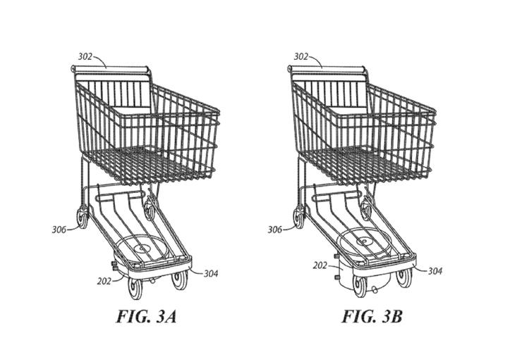 Un'immagine del carrello 'intelligente' nel brevetto depositato da Walmart (foto da Uspto.gov)