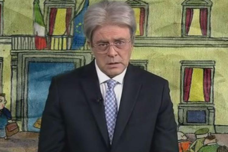 Maurizio Crozza nei panni del neo premier Gentiloni a 'diMartedì' (fermo immagine da video)