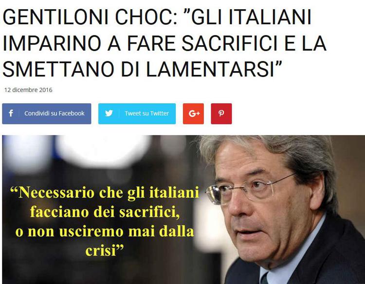 'Italiani, smettete di lamentarvi' e la bufala su Gentiloni vola
