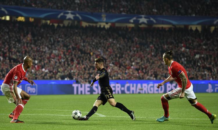 Il centrocampista belga del Napoli, Dries Mertens contro il Benfica - AFP