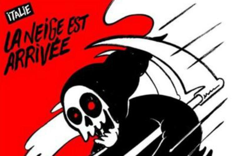 La morte sugli sci, Charlie Hebdo e la vignetta su Rigopiano