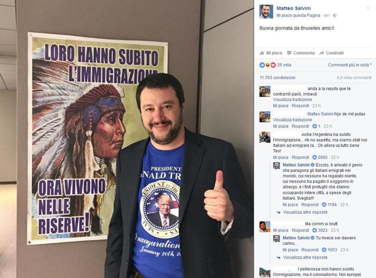 Salvini, gli indiani d'America e Trump: la foto-boomerang del leader leghista