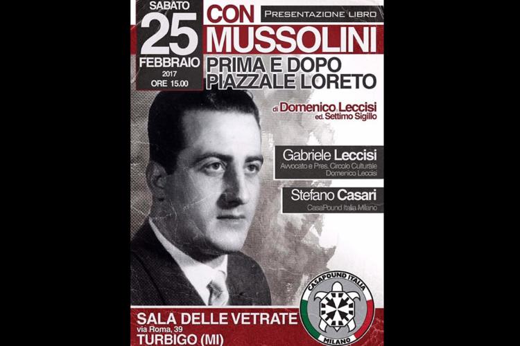 (Locandina della presentazione del libro 'Mussolini prima e dopo piazzale Loreto')
